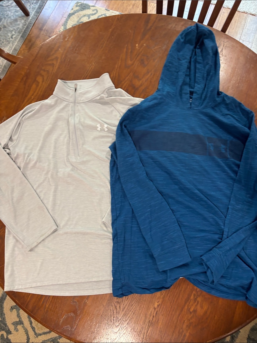 Under Armour Light Gray Quarter-Zip & Deep Blue Hooded Long Sleeve